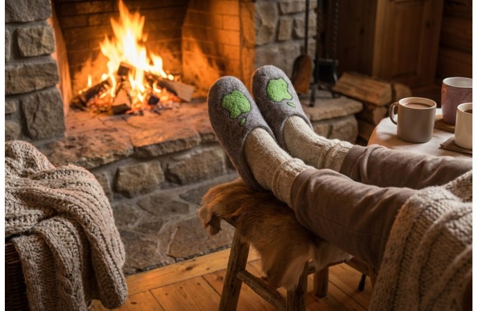 Pilkos spalvos šlepetės su obuoliuku