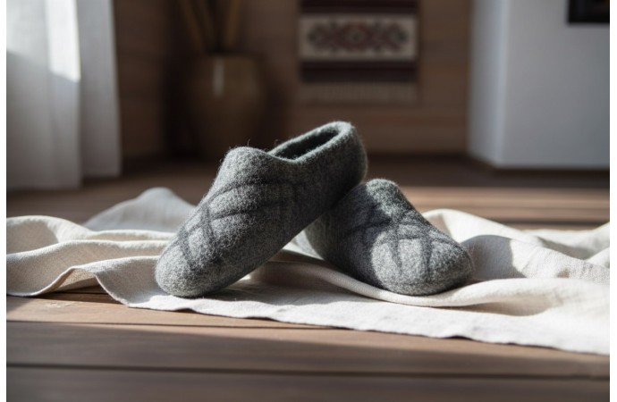 Pilkos šlepetės su juodais dryžiais